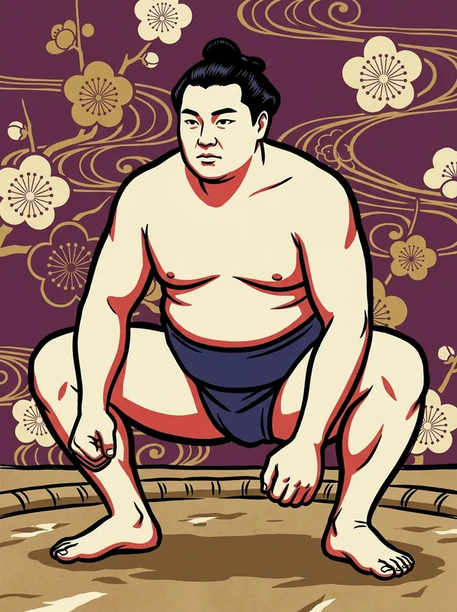 AI-generated illustration of a representative sumo wrestler. Not a photograph or a likeness of Kinkaiyama Ryu.