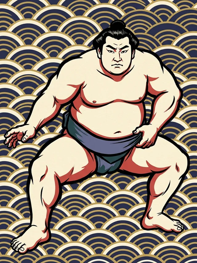 AI-generated illustration of a representative sumo wrestler. Not a photograph or a likeness of Arawashi Tsuyoshi.