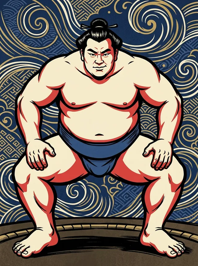 AI-generated illustration of a representative sumo wrestler. Not a photograph or a likeness of Wakanoho Toshinori.