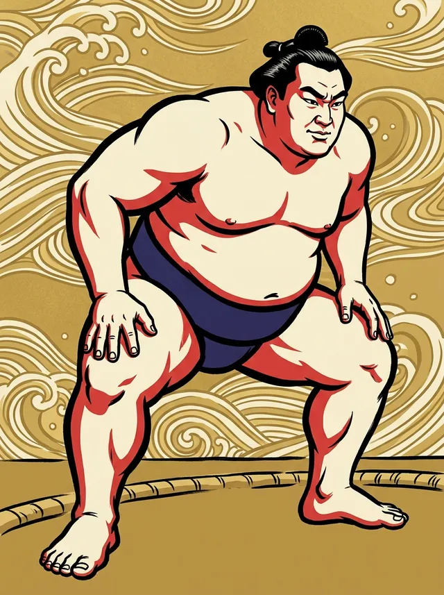 AI-generated illustration of a representative sumo wrestler. Not a photograph or a likeness of Shotenro Taishi.