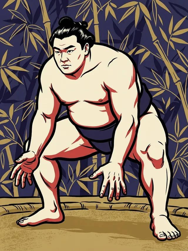 AI-generated illustration of a representative sumo wrestler. Not a photograph or a likeness of Amuru Mitsuhiro.