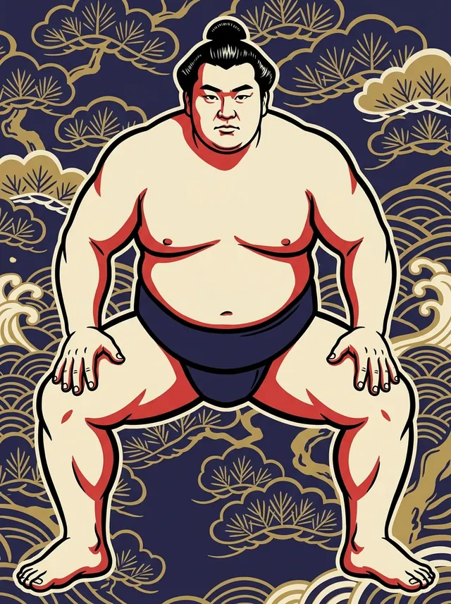 AI-generated illustration of a representative sumo wrestler. Not a photograph or a likeness of Seiro Takeshi.