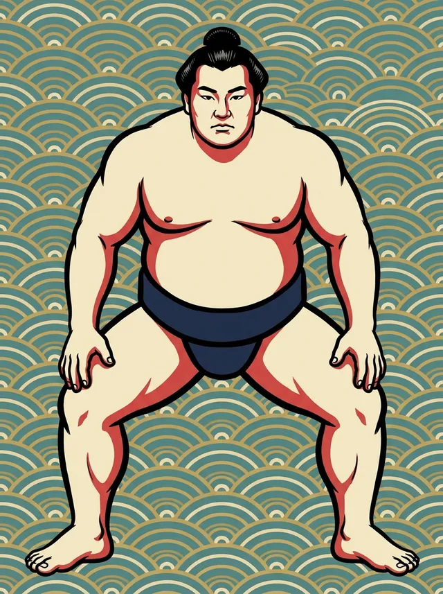 AI-generated illustration of a representative sumo wrestler. Not a photograph or a likeness of Kagamio Hideoki.