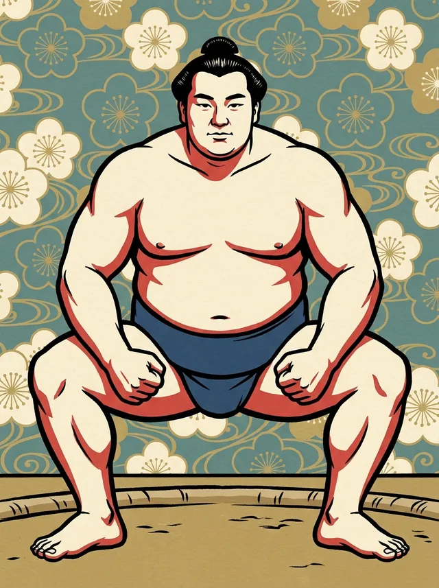 AI-generated illustration of a representative sumo wrestler. Not a photograph or a likeness of Ryuo Noboru.