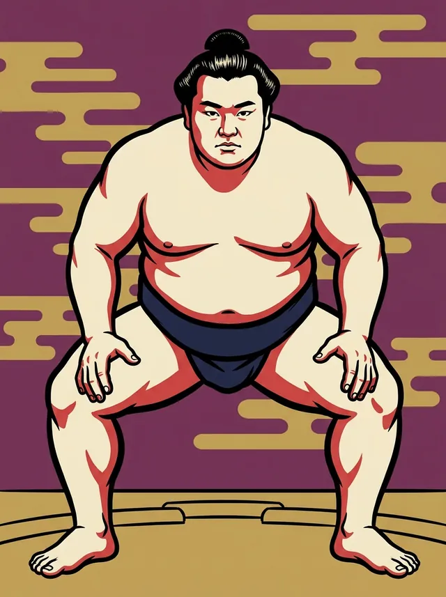 AI-generated illustration of a representative sumo wrestler. Not a photograph or a likeness of Tanzo Takahiro.