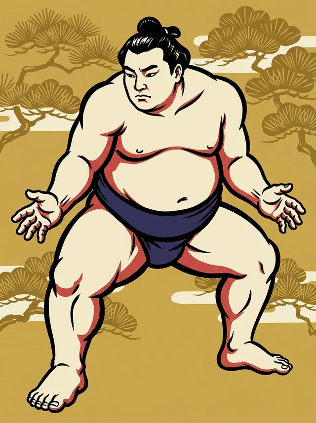 AI-generated illustration of a representative sumo wrestler. Not a photograph or a likeness of Gokenzan Hiroyuki.