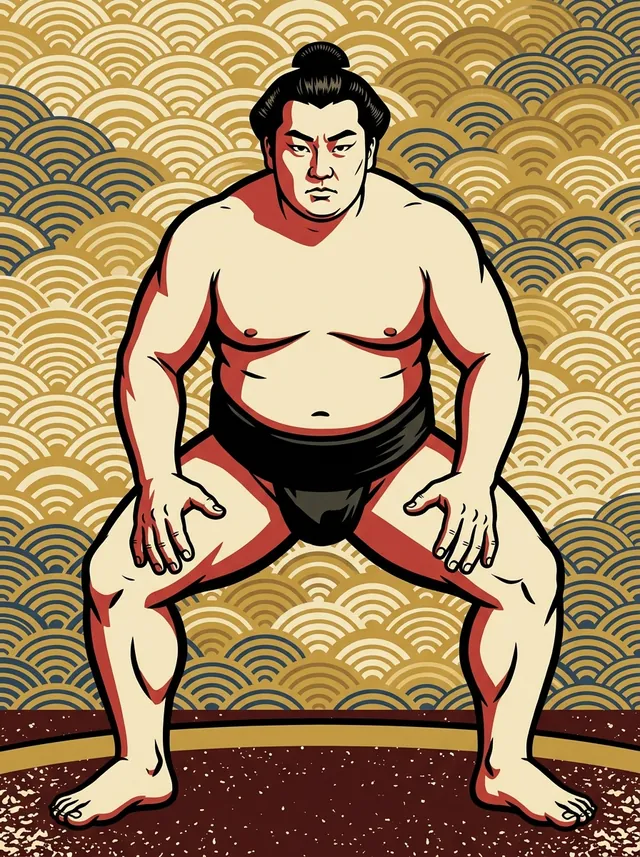 AI-generated illustration of a representative sumo wrestler. Not a photograph or a likeness of Sadanoumi Takashi.