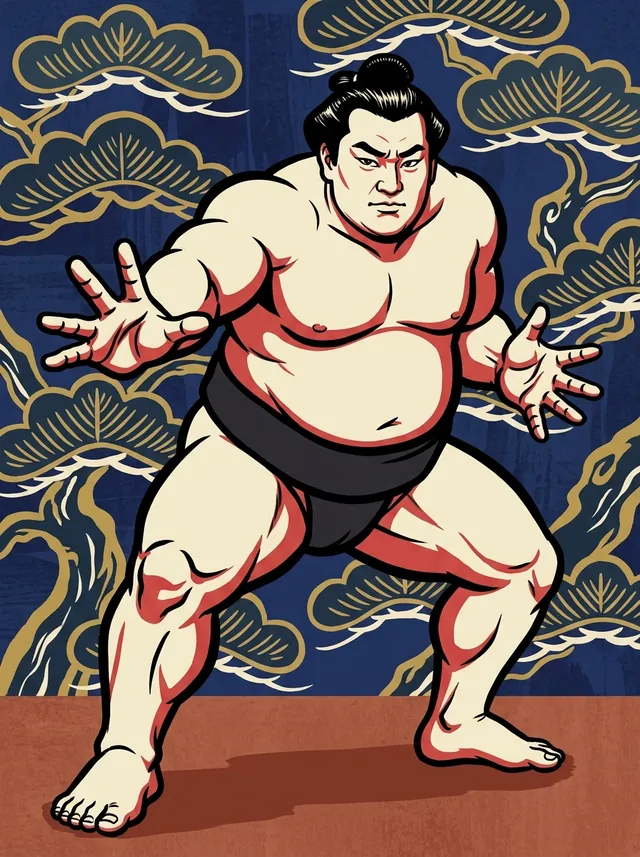 AI-generated illustration of a representative sumo wrestler. Not a photograph or a likeness of Sadanofuji Akihiro.