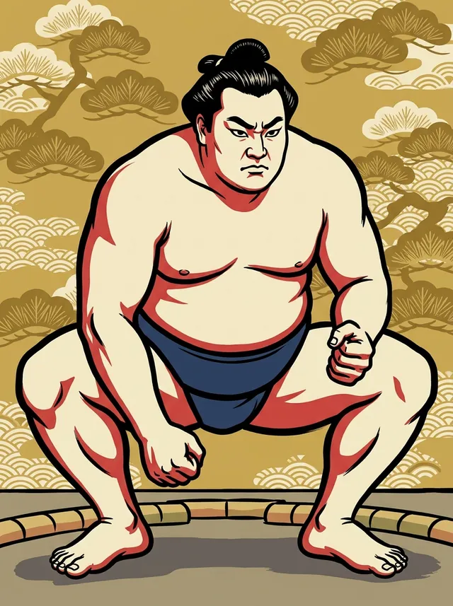 AI-generated illustration of a representative sumo wrestler. Not a photograph or a likeness of Saganobori Hiroshi.