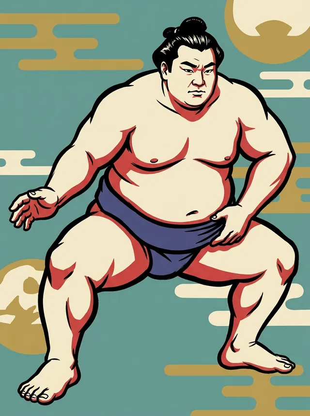 AI-generated illustration of a representative sumo wrestler. Not a photograph or a likeness of Dewanohana Kuniichi.