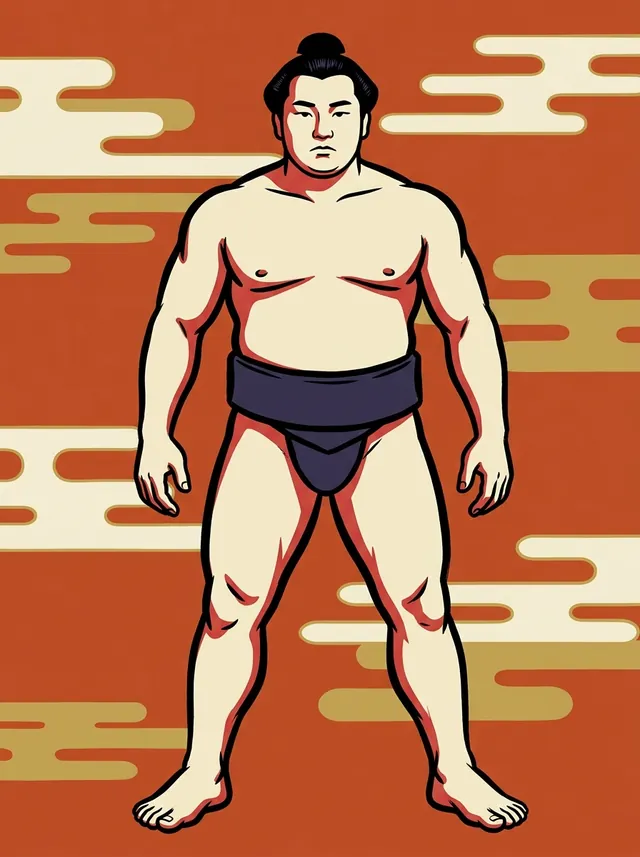 AI-generated illustration of a representative sumo wrestler. Not a photograph or a likeness of Dewanosato Hideyuki.
