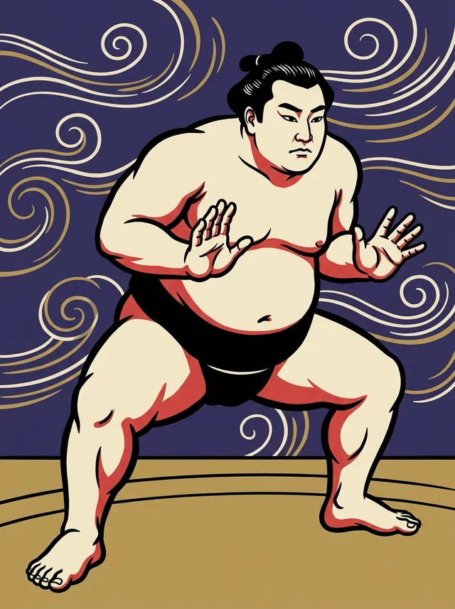 AI-generated illustration of a representative sumo wrestler. Not a photograph or a likeness of Yuma Takeru.