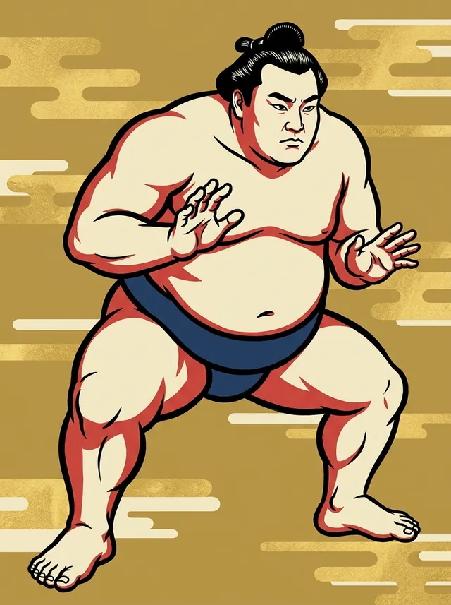 AI-generated illustration of a representative sumo wrestler. Not a photograph or a likeness of Rikishin Tatsuki.