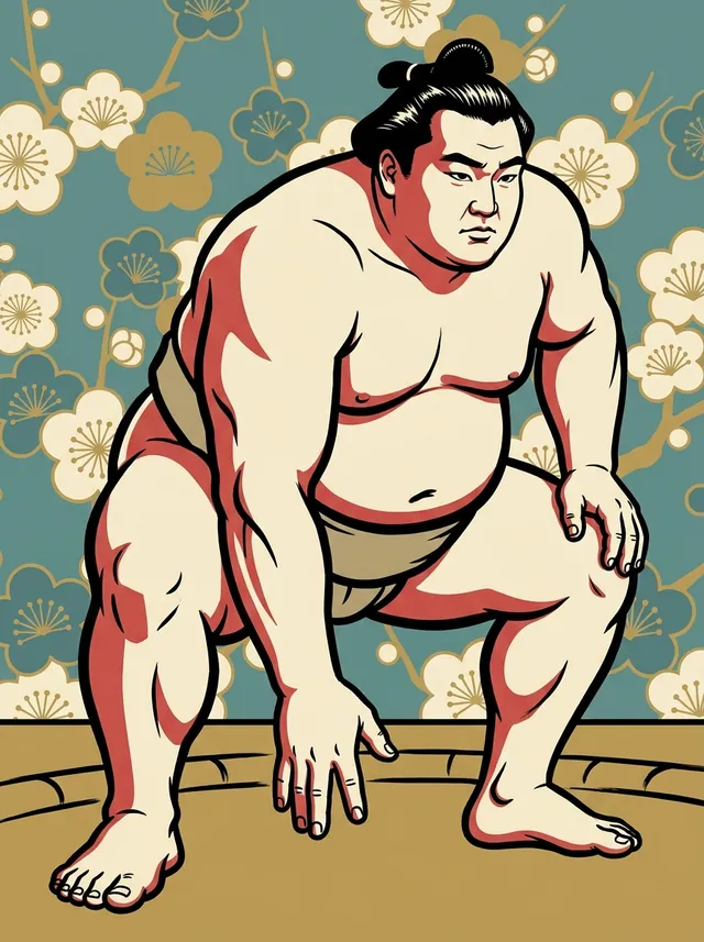 AI-generated illustration of a representative sumo wrestler. Not a photograph or a likeness of Kitanowaka Daisuke.