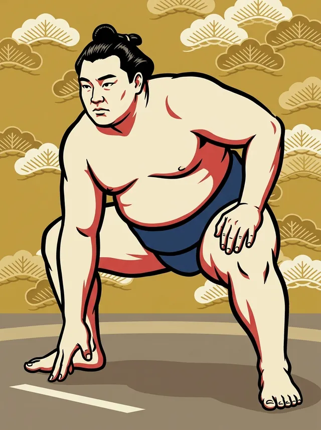 AI-generated illustration of a representative sumo wrestler. Not a photograph or a likeness of Hokutokuni Hideaki.