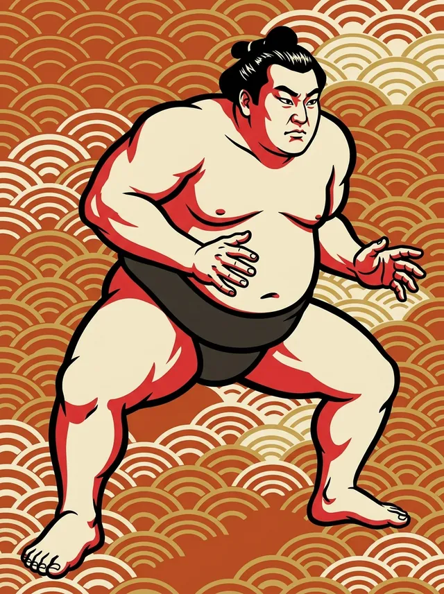 AI-generated illustration of a representative sumo wrestler. Not a photograph or a likeness of Kitazakura Hidetoshi.