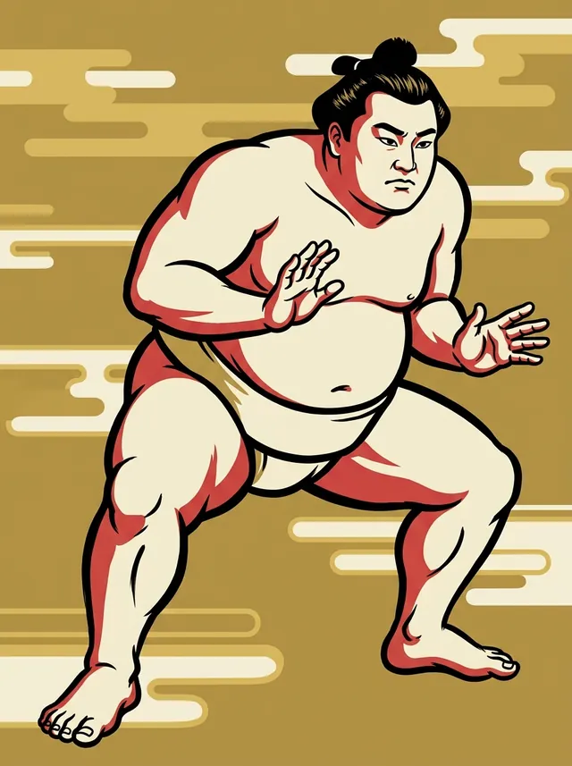 AI-generated illustration of a representative sumo wrestler. Not a photograph or a likeness of Chiyonoumi Meitaro.