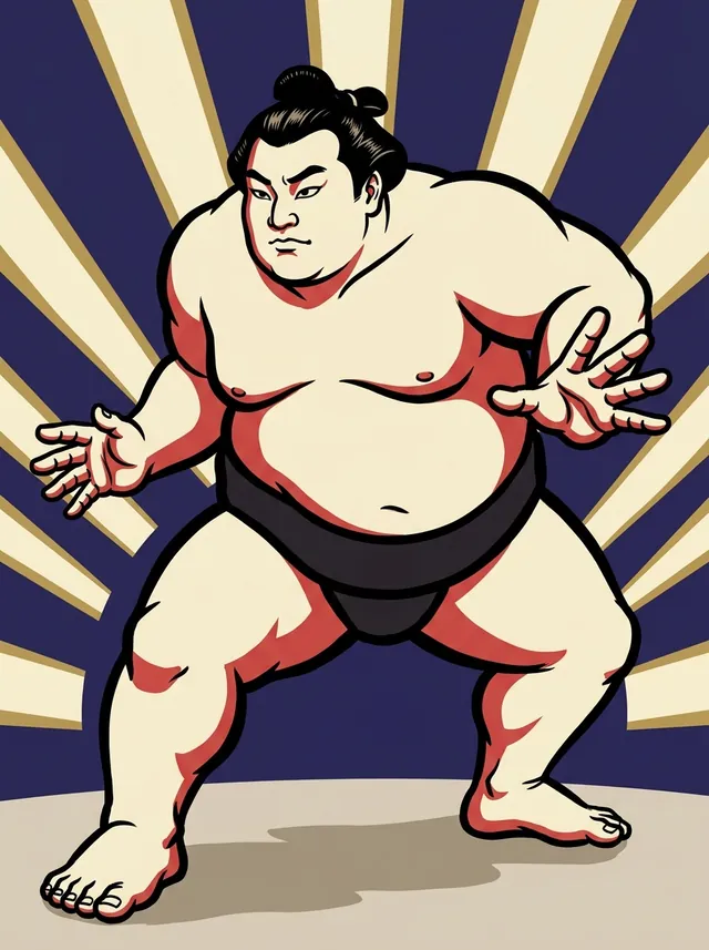 AI-generated illustration of a representative sumo wrestler. Not a photograph or a likeness of Chiyomaru Kazuki.