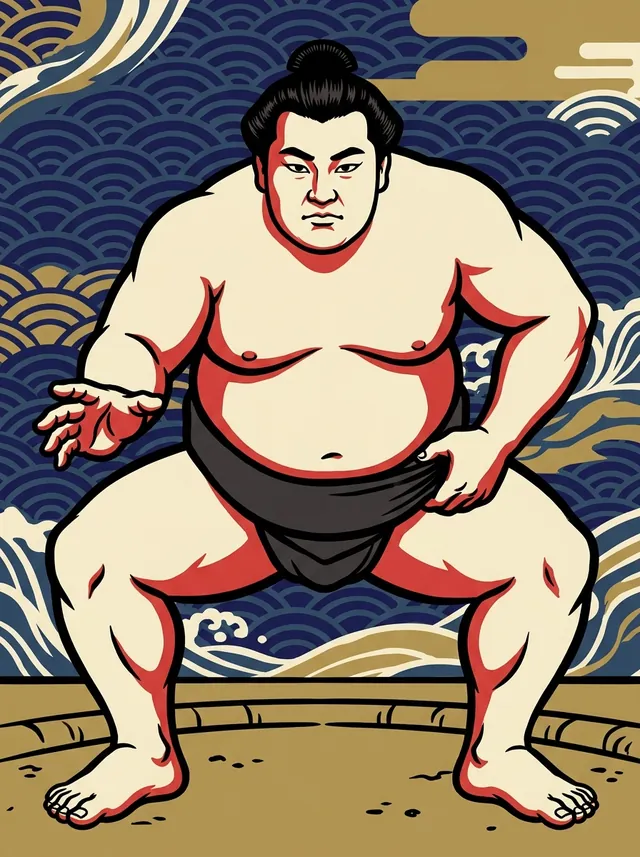 AI-generated illustration of a representative sumo wrestler. Not a photograph or a likeness of Chiyonoo Miyohito.