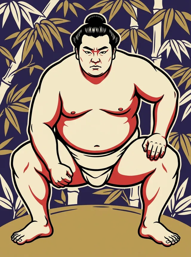 AI-generated illustration of a representative sumo wrestler. Not a photograph or a likeness of Chiyosakae Eita.
