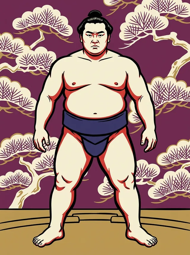 AI-generated illustration of a representative sumo wrestler. Not a photograph or a likeness of Furuichi Sadahide.