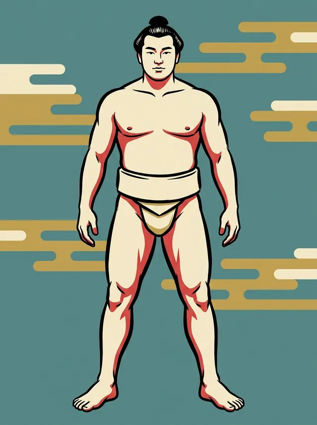 AI-generated illustration of a representative sumo wrestler. Not a photograph or a likeness of Futatsuryu Tokuyoshi.