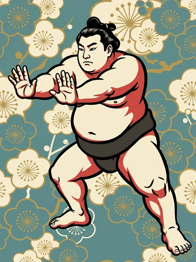 AI-generated illustration of a representative sumo wrestler. Not a photograph or a likeness of Tomokaze Sodai.