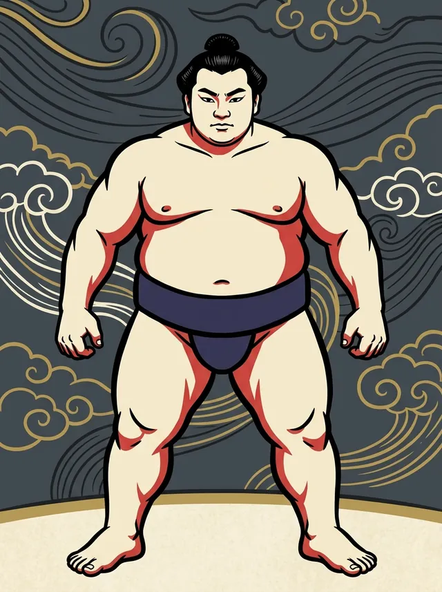 AI-generated illustration of a representative sumo wrestler. Not a photograph or a likeness of Sotairyu Ryozo.