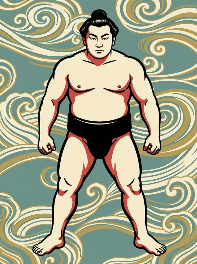 AI-generated illustration of a representative sumo wrestler. Not a photograph or a likeness of Yoshinotani Akitoshi.