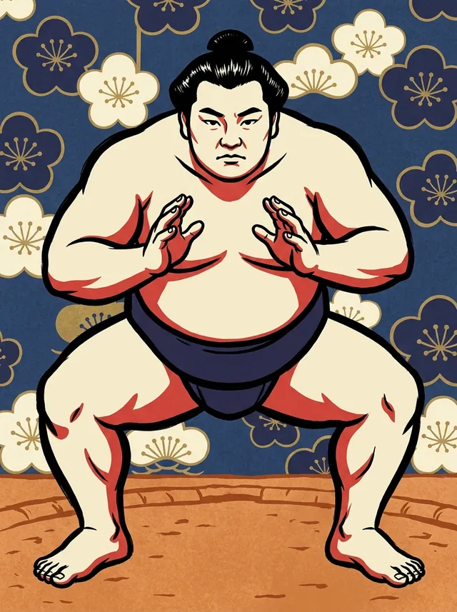 AI-generated illustration of a representative sumo wrestler. Not a photograph or a likeness of Kayo Yasutoki.