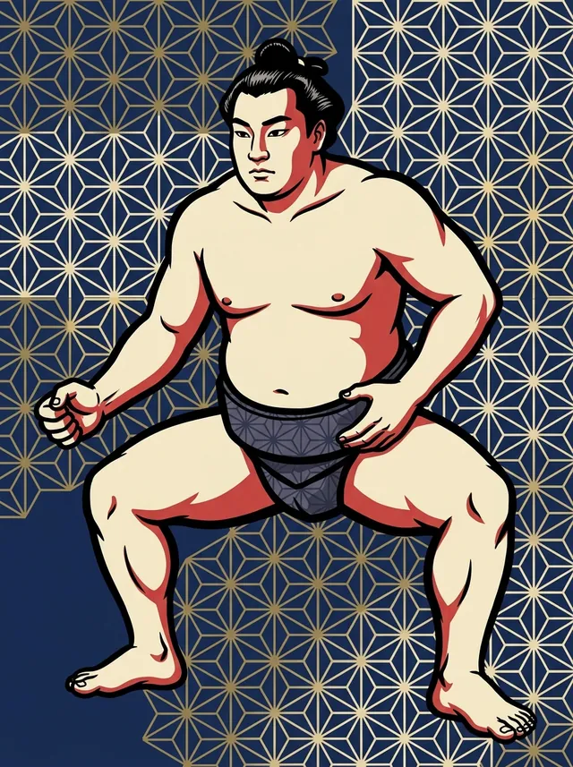 AI-generated illustration of a representative sumo wrestler. Not a photograph or a likeness of Katsuhikari Toshio.