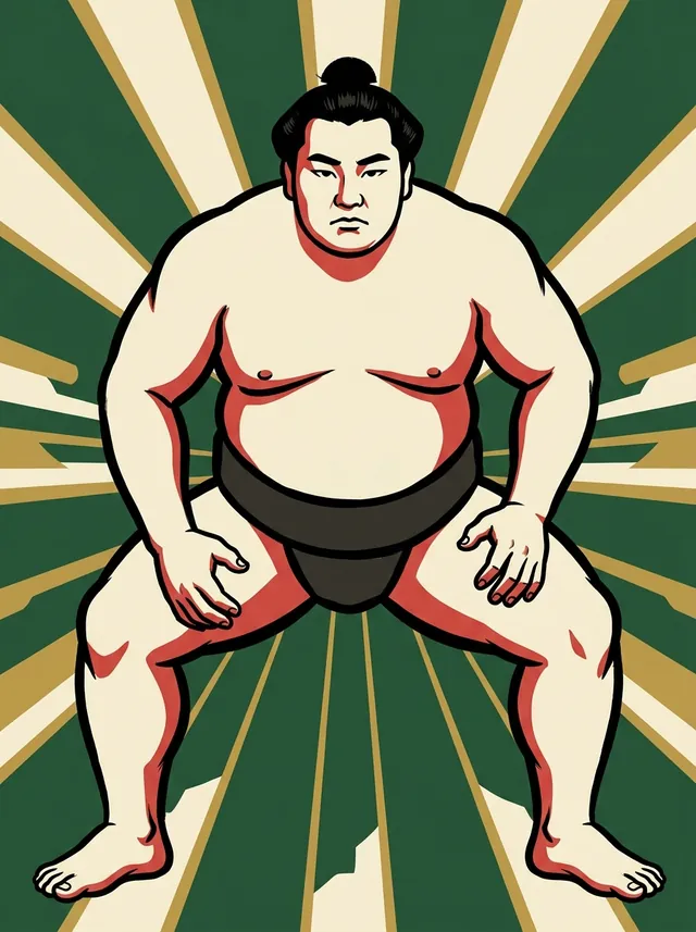 AI-generated illustration of a representative sumo wrestler. Not a photograph or a likeness of Yanagawa Nobuyuki.