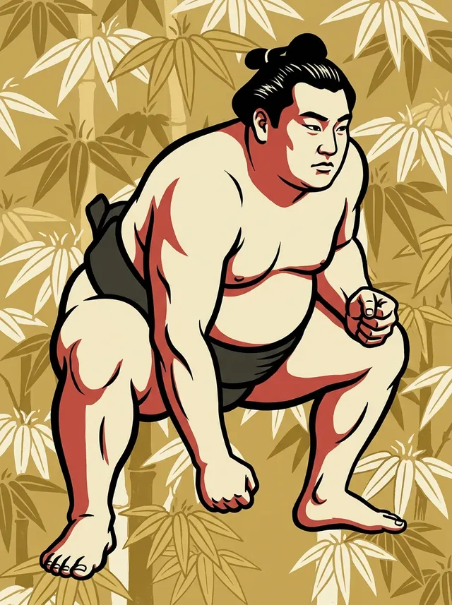 AI-generated illustration of a representative sumo wrestler. Not a photograph or a likeness of Sakaizawa Kenichi.