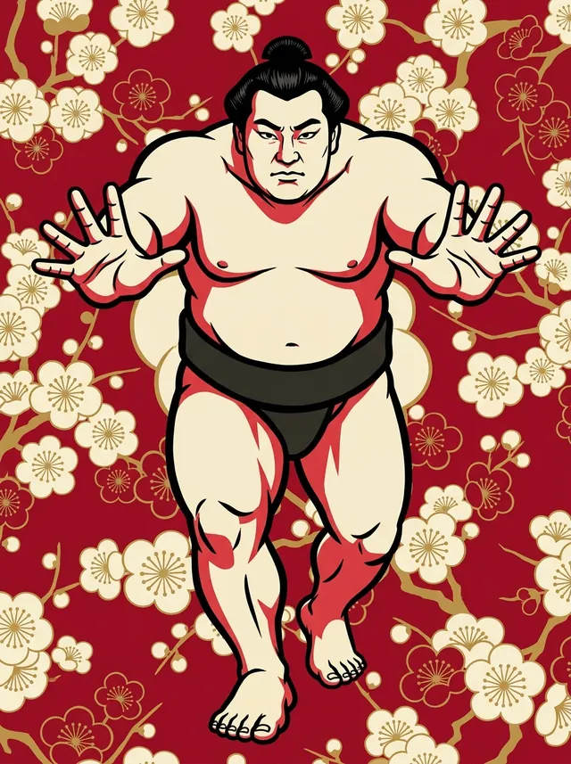 AI-generated illustration of a representative sumo wrestler. Not a photograph or a likeness of Yamato Go.