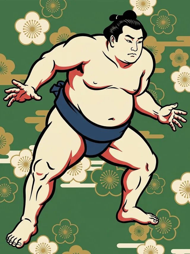 AI-generated illustration of a representative sumo wrestler. Not a photograph or a likeness of Mudoho Kosei.