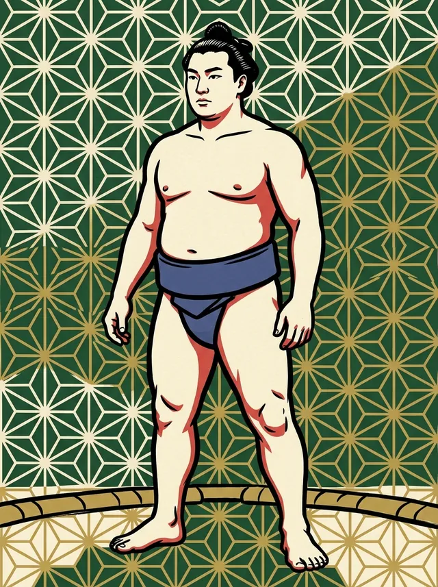 AI-generated illustration of a representative sumo wrestler. Not a photograph or a likeness of Onoumi Hisamitsu.