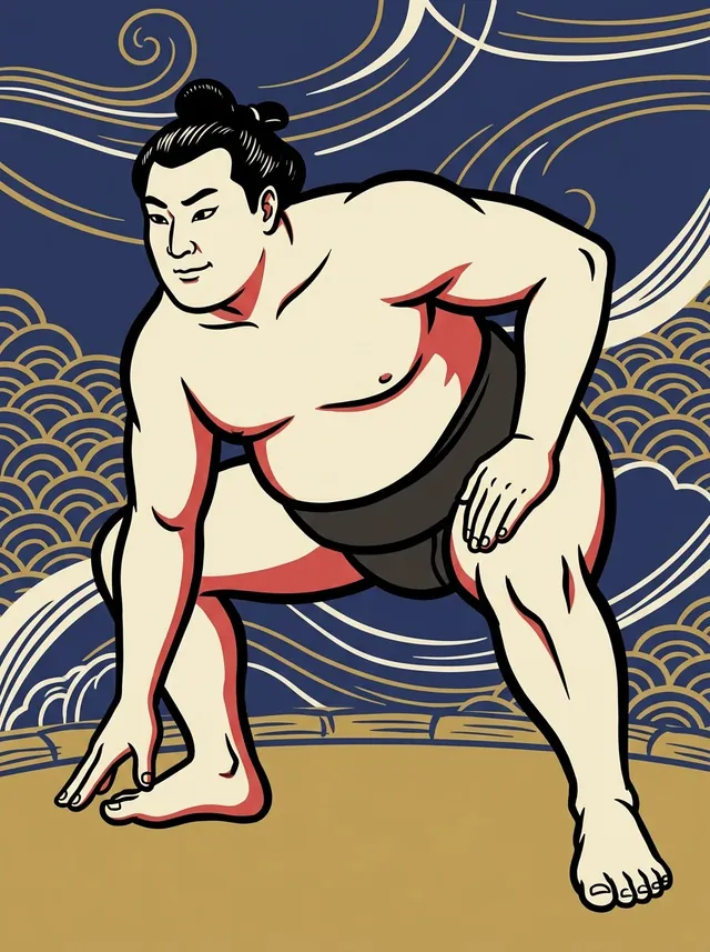 AI-generated illustration of a representative sumo wrestler. Not a photograph or a likeness of Oiyama Katsuzo.