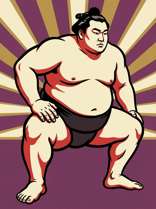AI-generated illustration of a representative sumo wrestler. Not a photograph or a likeness of Daiamami Genki.