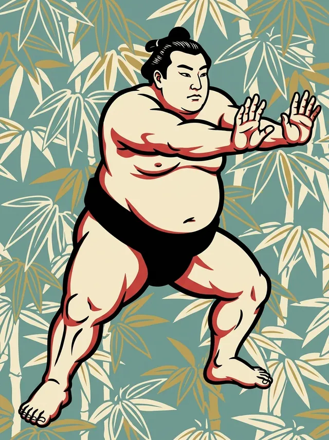 AI-generated illustration of a representative sumo wrestler. Not a photograph or a likeness of Daikiho Masahiro.