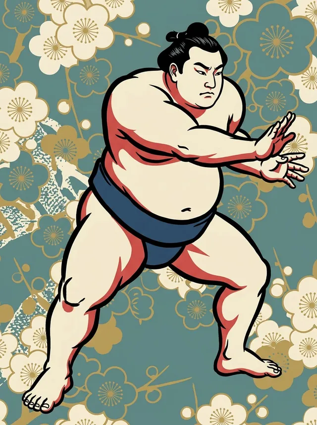 AI-generated illustration of a representative sumo wrestler. Not a photograph or a likeness of Daiseiryu Yoshitomo.