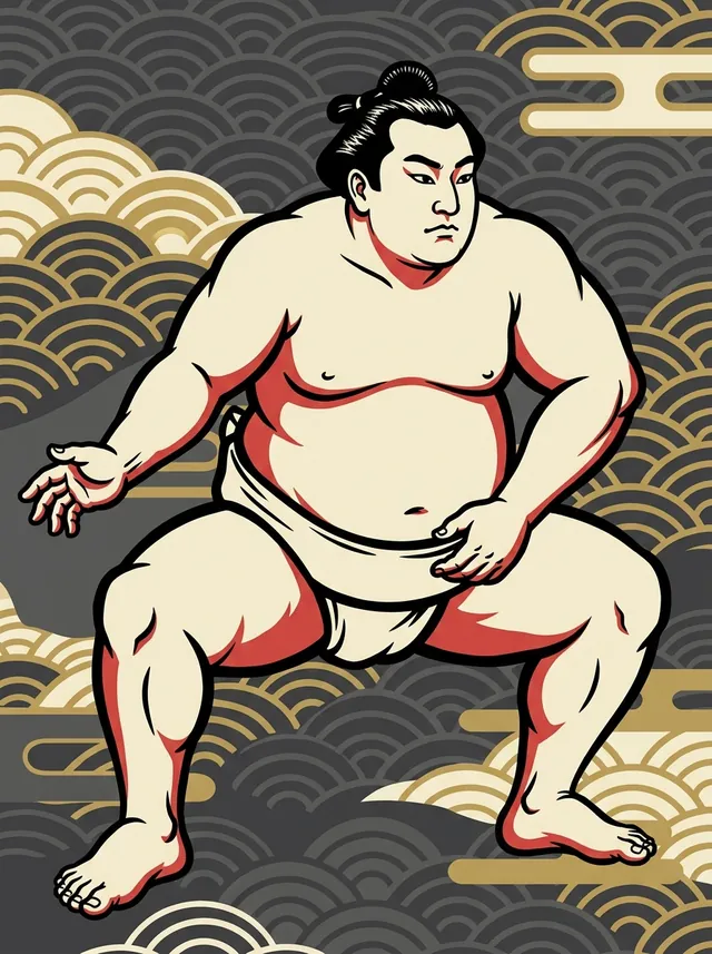 AI-generated illustration of a representative sumo wrestler. Not a photograph or a likeness of Ohinode Takaaki.