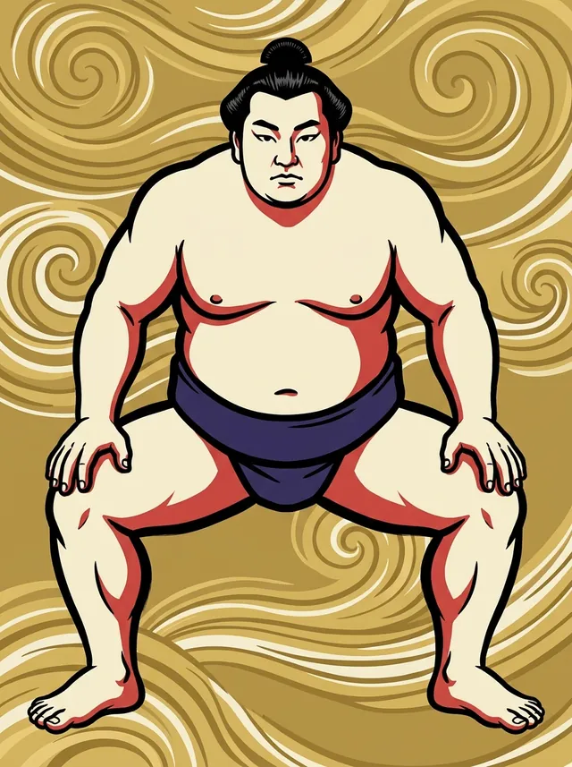 AI-generated illustration of a representative sumo wrestler. Not a photograph or a likeness of Daishoyama Naoki.