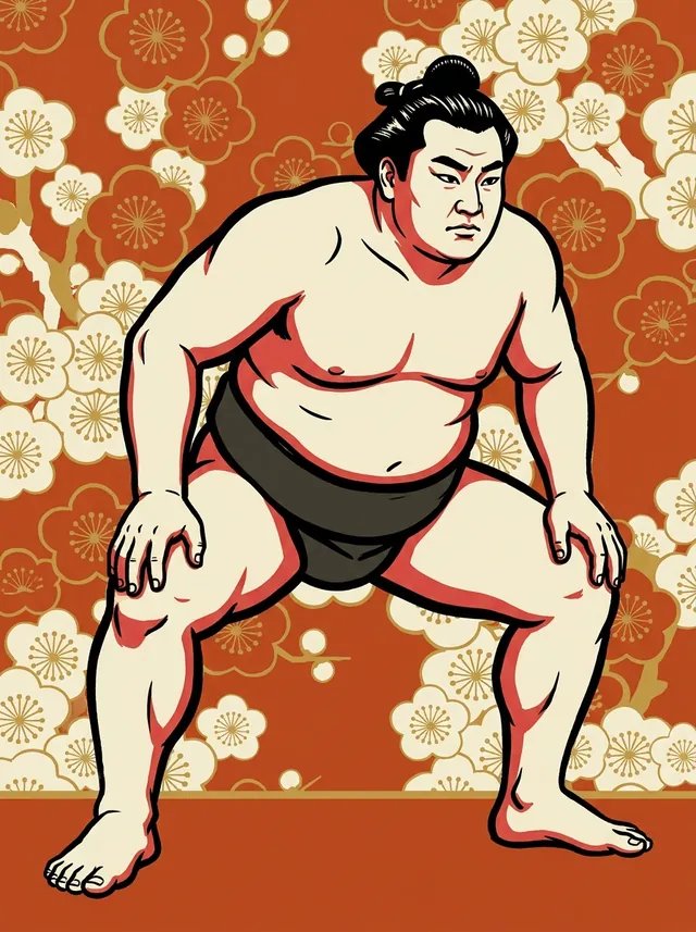 AI-generated illustration of a representative sumo wrestler. Not a photograph or a likeness of Oikari Tsuyoshi.