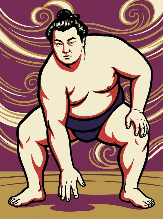 AI-generated illustration of a representative sumo wrestler. Not a photograph or a likeness of Daishomaru Shogo.