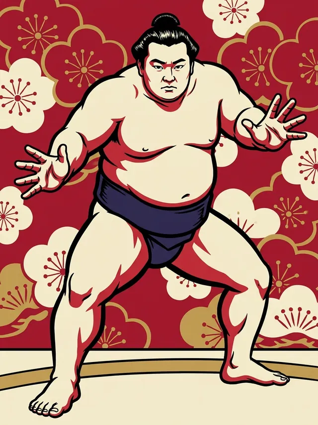 AI-generated illustration of a representative sumo wrestler. Not a photograph or a likeness of Otsuji Riki.