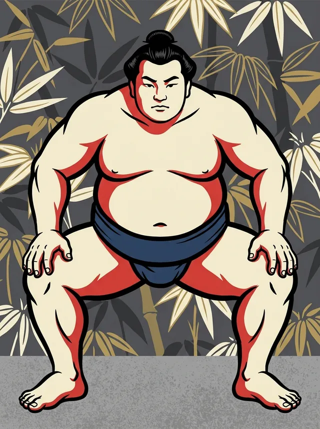 AI-generated illustration of a representative sumo wrestler. Not a photograph or a likeness of Daido Kenji.