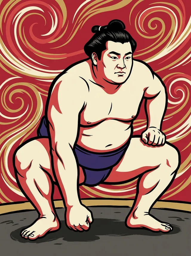 AI-generated illustration of a representative sumo wrestler. Not a photograph or a likeness of Daihi Susumu.