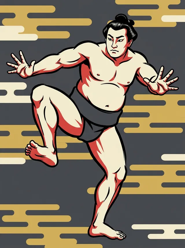 AI-generated illustration of a representative sumo wrestler. Not a photograph or a likeness of Daiyu Tatsumi.