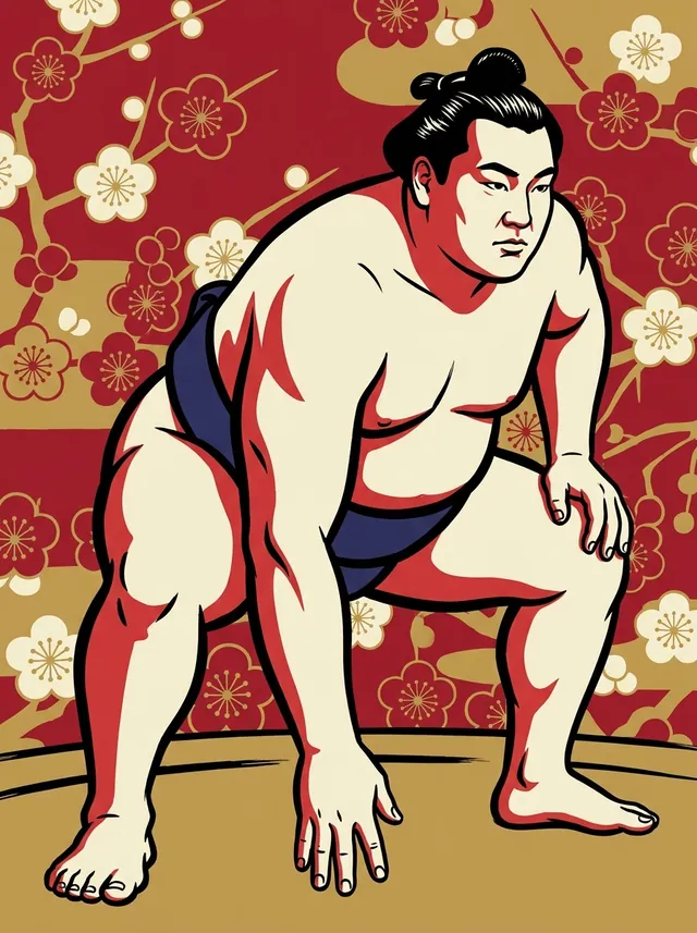 AI-generated illustration of a representative sumo wrestler. Not a photograph or a likeness of Owashi Hitoshi.