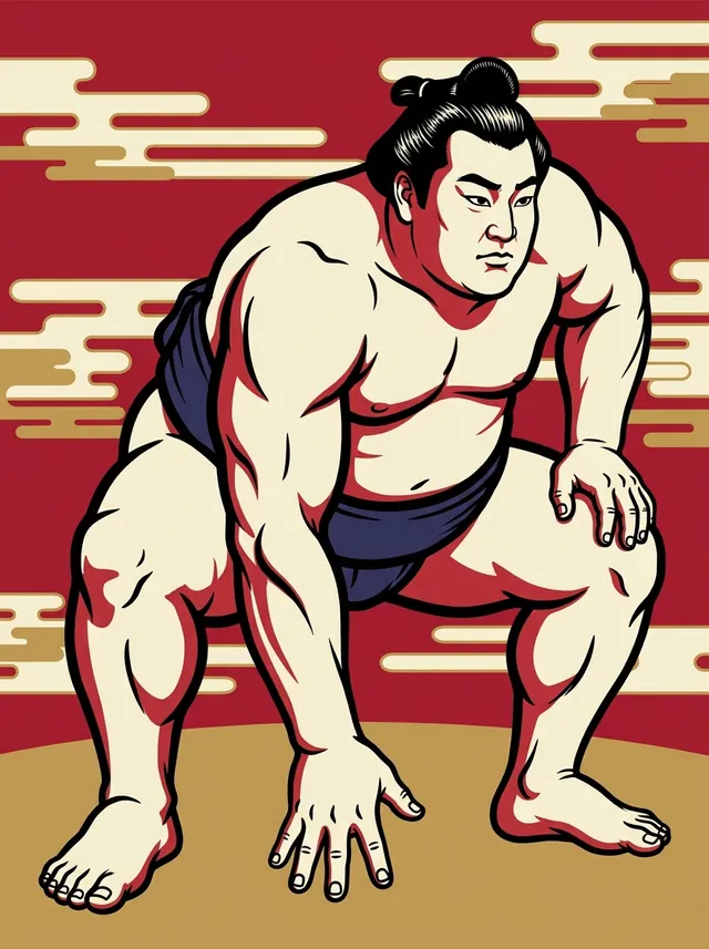 AI-generated illustration of a representative sumo wrestler. Not a photograph or a likeness of Tenkaiho Takayuki.